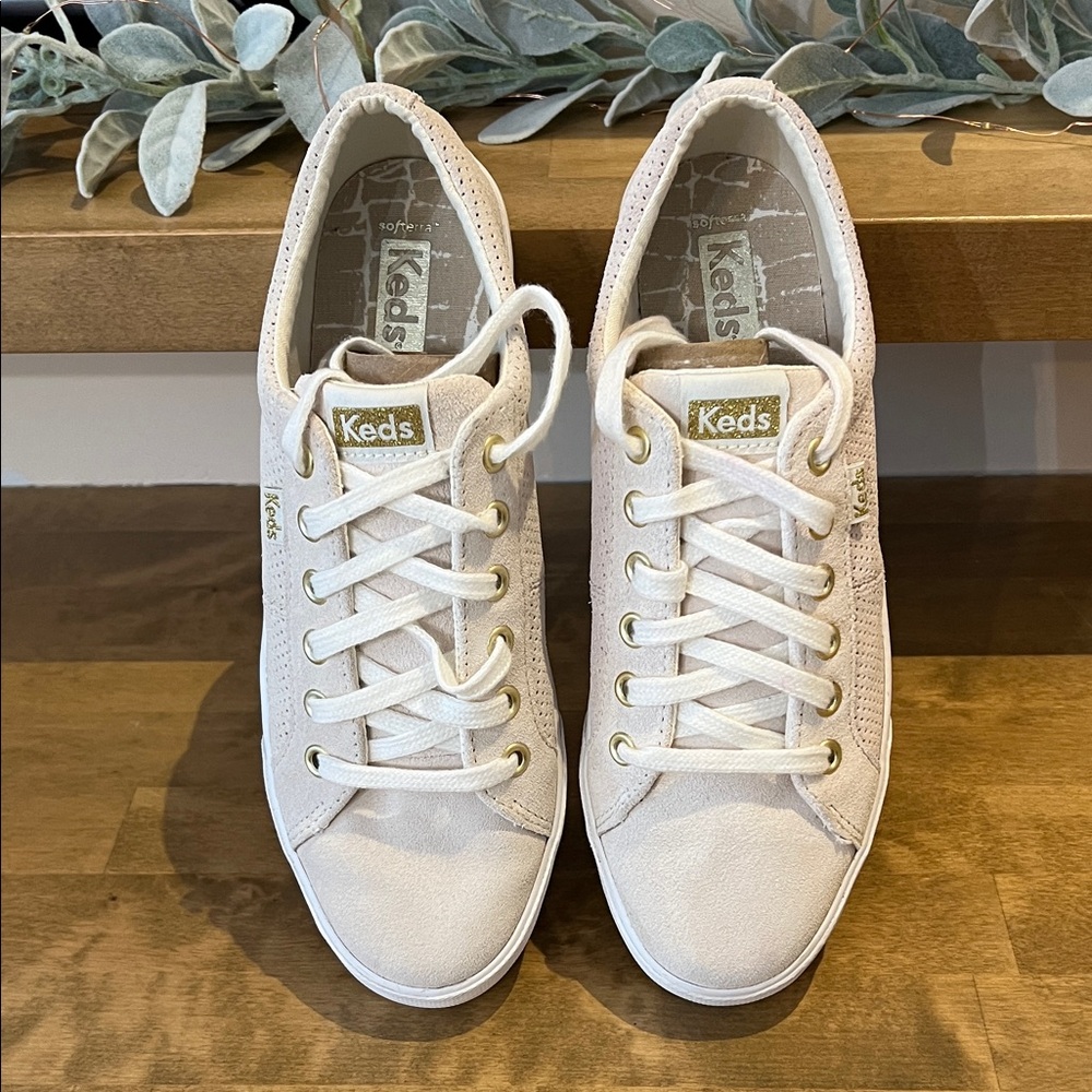 Keds Women's Soft Blush Jump Kick Duo Wedge Sneakers w/ Gold Accents Sz 8.5